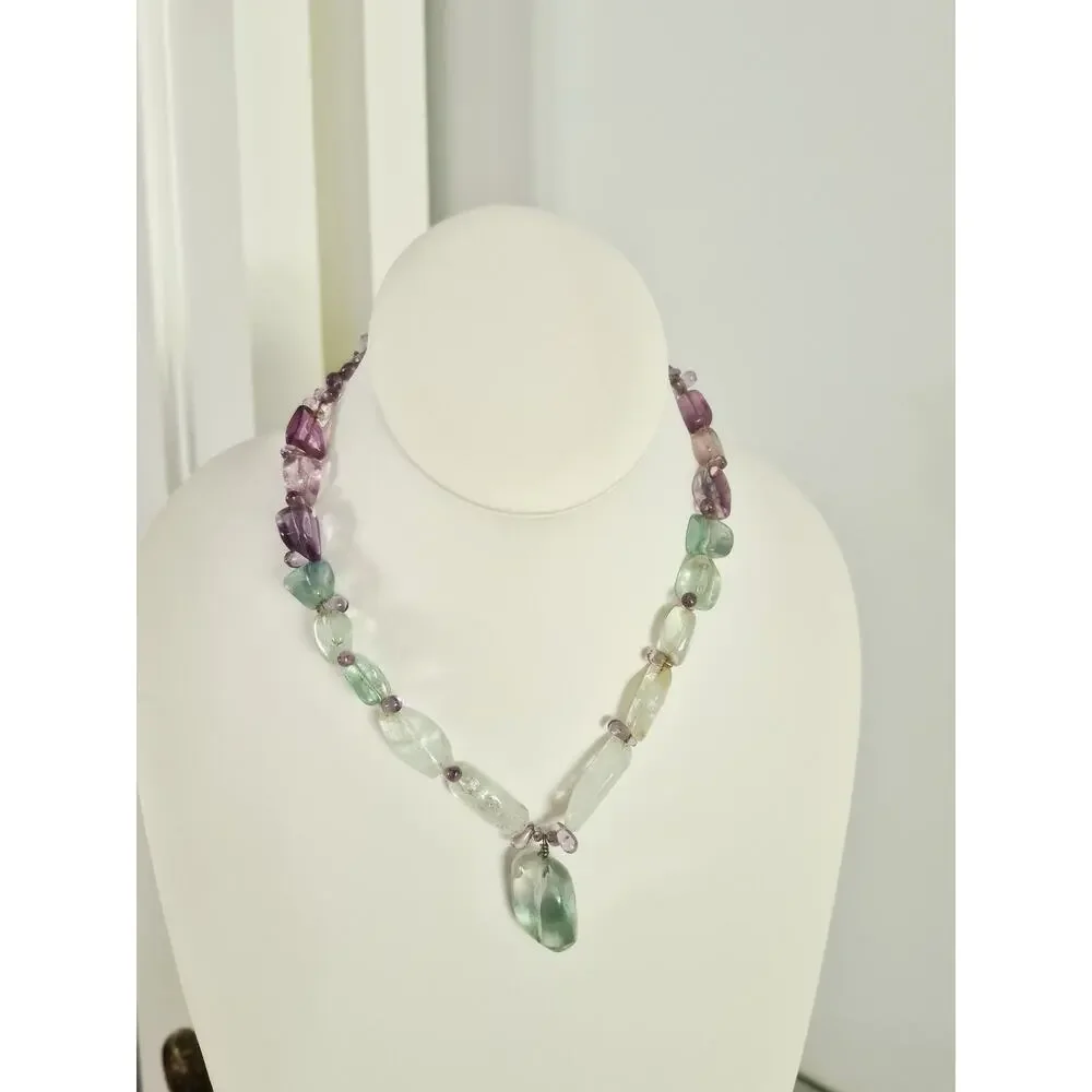 Beaded Multi Stone Purple and Blue Glass Necklace